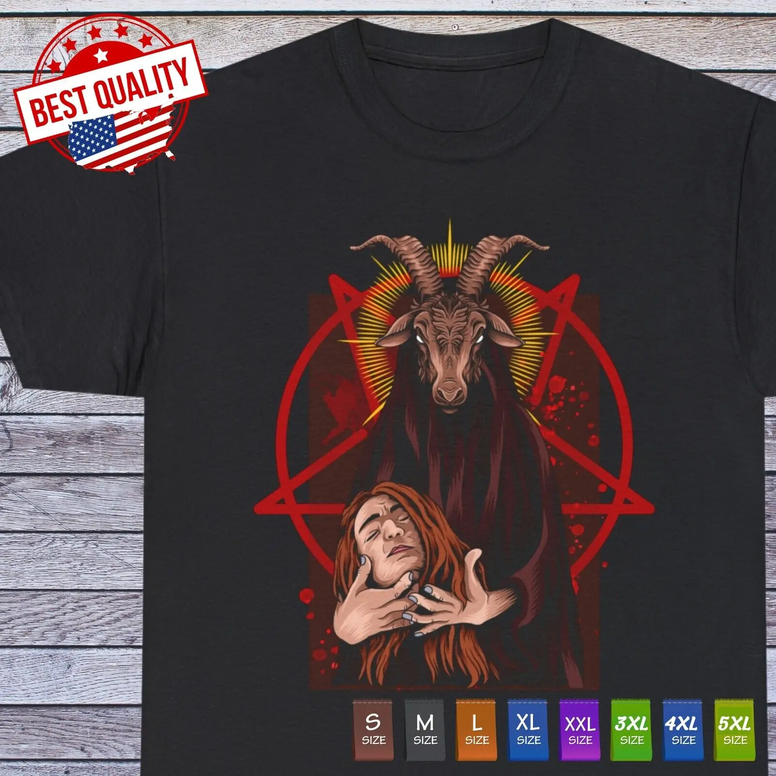 Pentagram Baphomet With Head T Shirt Ritual Goth Occult Gothic Clothing