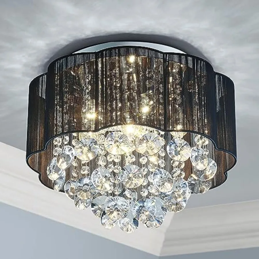 

2021011 Modern Crystal Raindrop Drum Flush Mount Ceiling Light Fixture, Perfect for Dining Room Bathroom Bedroom Livingroom, 4