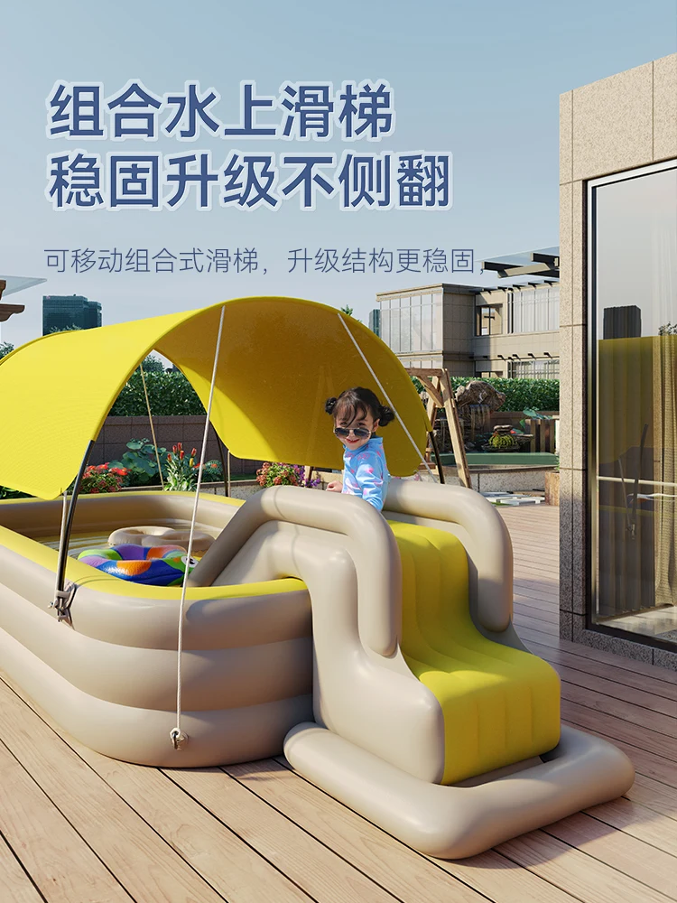 Inflatable Swimming Pool Sunshade with Slide Outdoor Large Baby Children Home Family Air Cushion