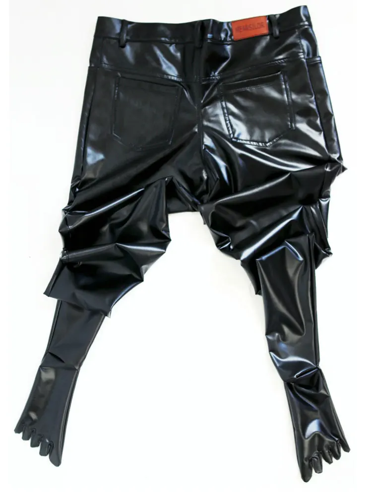 

Fashion Five Toe Men's Pencil Pants PVC Shiny PU Leather Low Waist Man Pants U Convex Front Crotch Sheath Shaping Slim Trousers