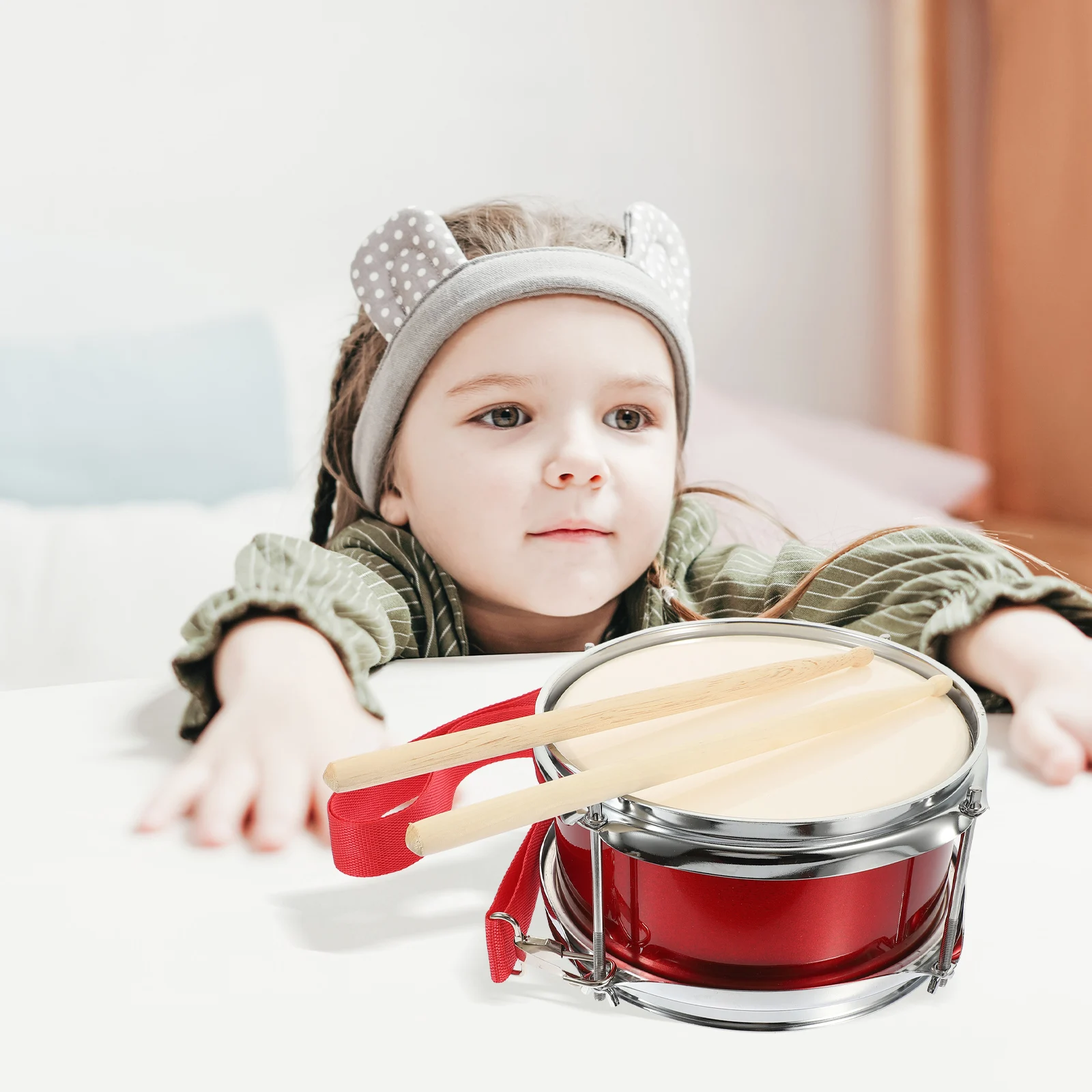 

1 set Snare Kids Percussion Toy Educational Music Instrument Durable Metal Drum for Children Beginner Rhythm Training Red