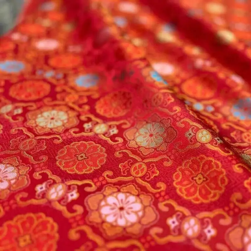 Red Non-Heritage Silk Song Dynasty Brocade Fabric Chinese Style New Coat Dress Cheongsam