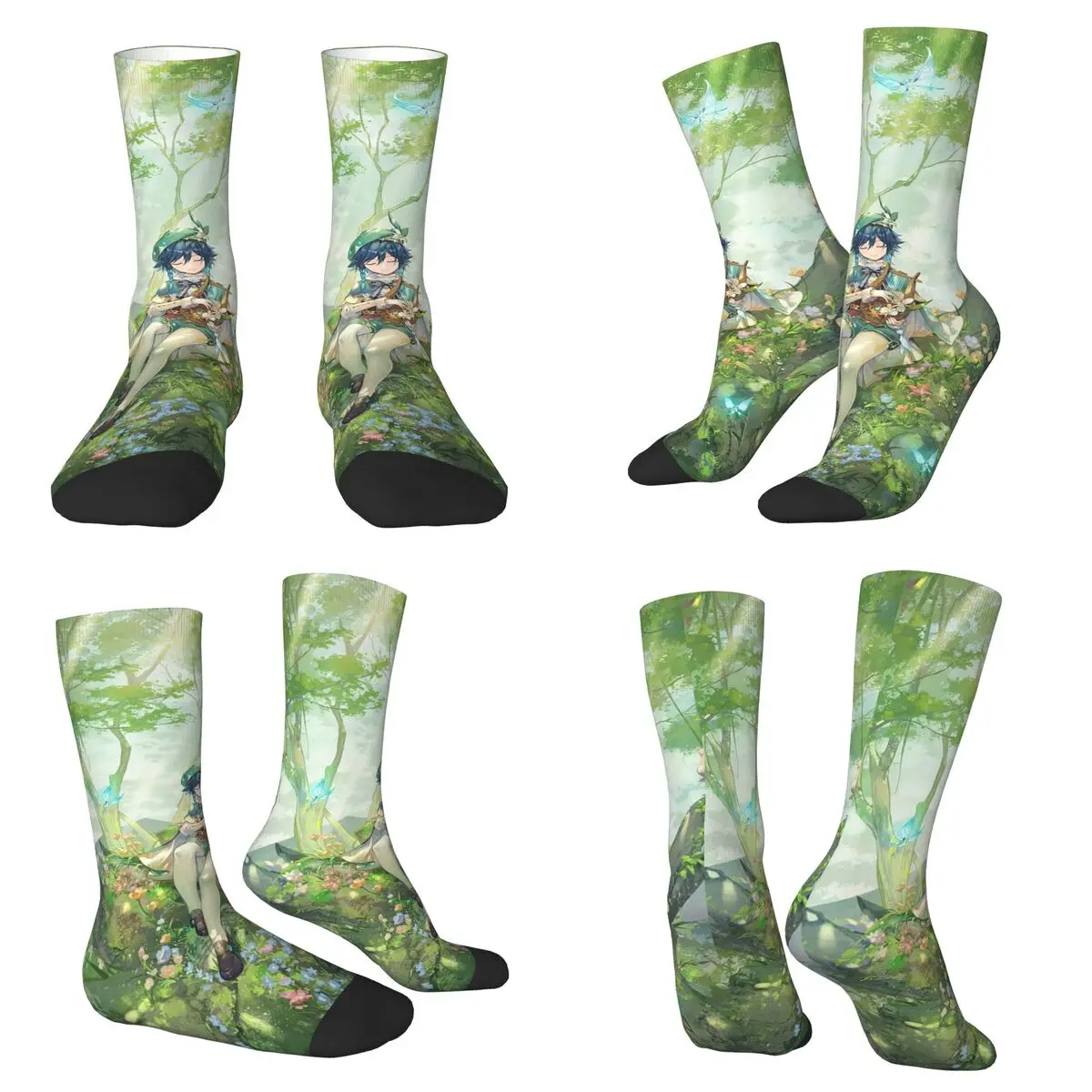 

Носки с принтом Kawaii Genshin Impact, высококачественные носки в стиле Харадзюку, всесезонные длинные носки унисекс, подарки на День святого Валентина