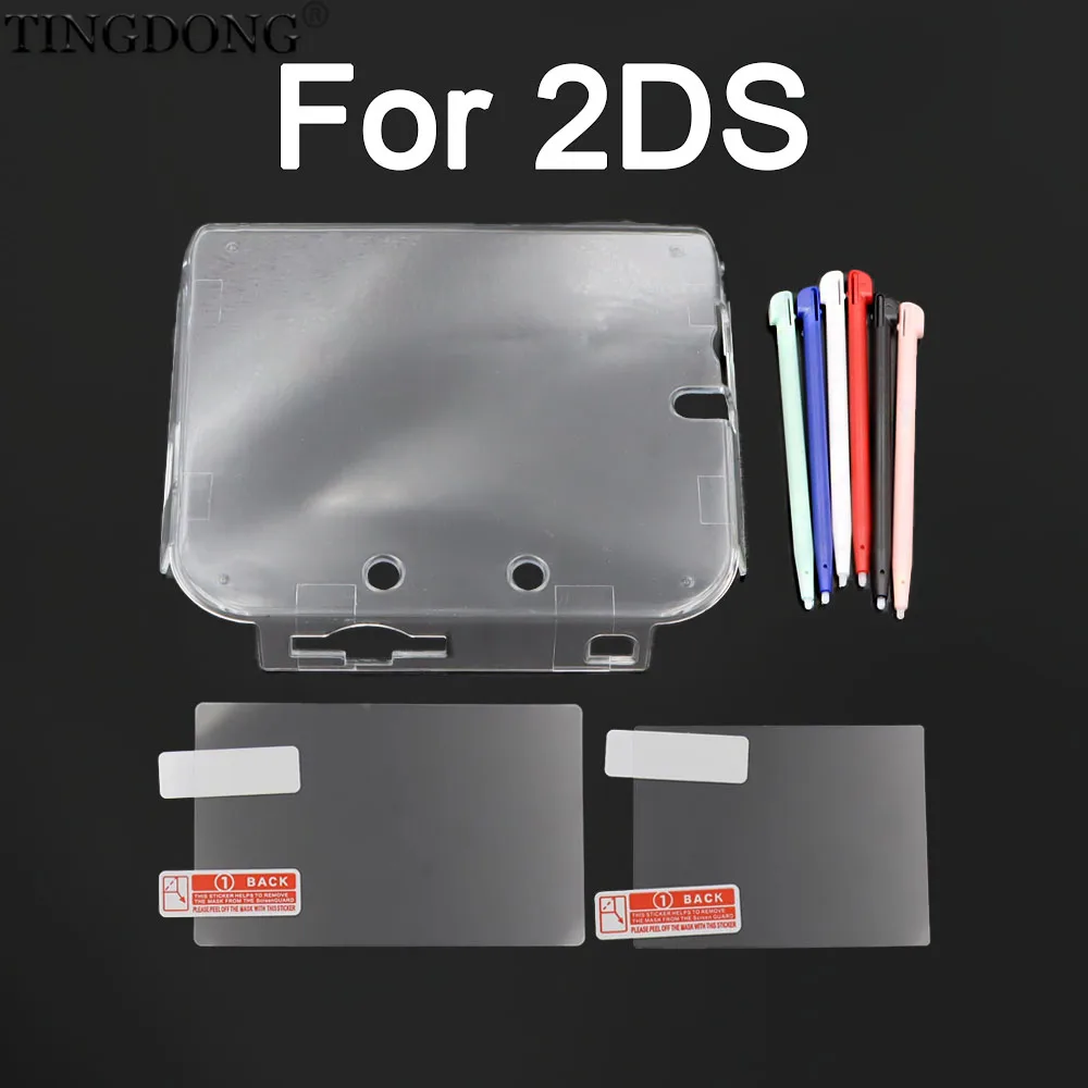 Transparente, geteilte Schutzhülle für 2DS, transparente Hart-PC-Hülle + Displayschutzfolie + Stylus-Stift, Zubehör für Spielekonsolen
