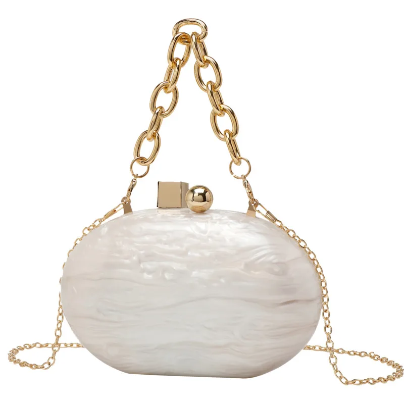 Smooth Marble Pattern Acrylic Egg Shape Clutch Bag Gold Silver Blue Women Evening Party Cute Shell Purse Handbag 2024 New