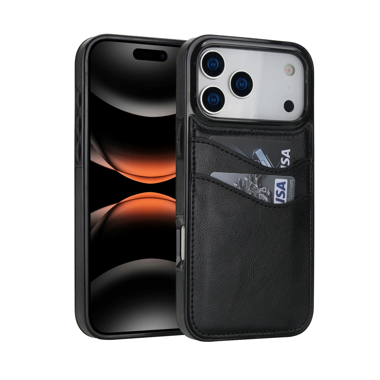 Skórzane etui na karty kredytowe, portfel, obudowa do iPhone 17 Pro Max 16e 16 15 18Pro Max, wstrząsoodporne, smukłe, matowe etui na telefon Funda — zdjęcie produktu 3