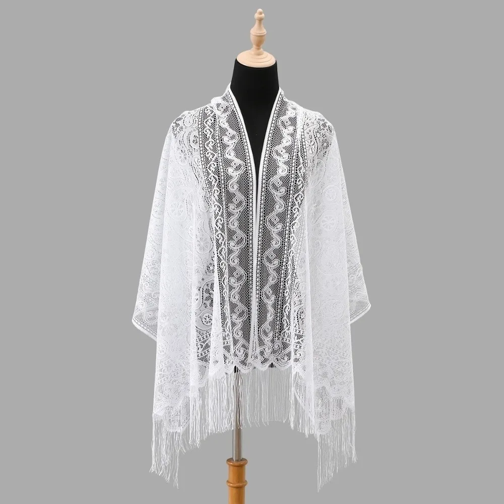 Tassel Patchwork Women Tulle Shawl With Tassel V-Neck Cardigans Wedding Bridal Shawl Hollow Multicolored Evening Prom Cape