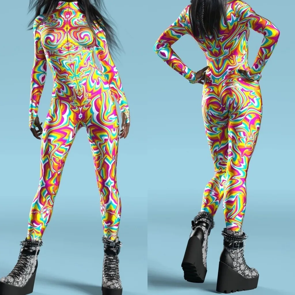 

Unisex Cyber Punk 3D Digital Printing Halloween Party Role Play Outfit Women Men Cosplay Costume Carnival Jumpsuit