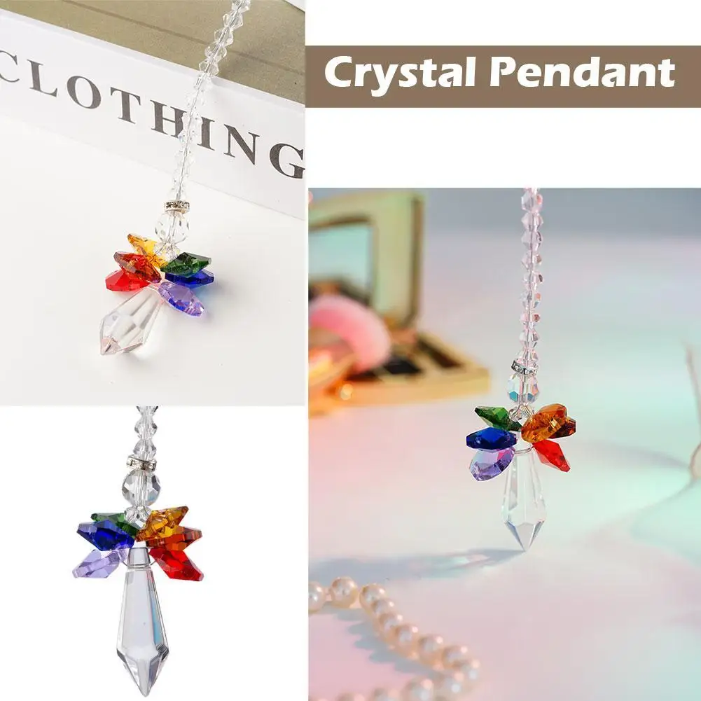 Natural Rainbow Angel Crystal Beads Suncatcher Pendants Quartz Crystal Stone Point Healing Hexagonal Wand Treatment Stone