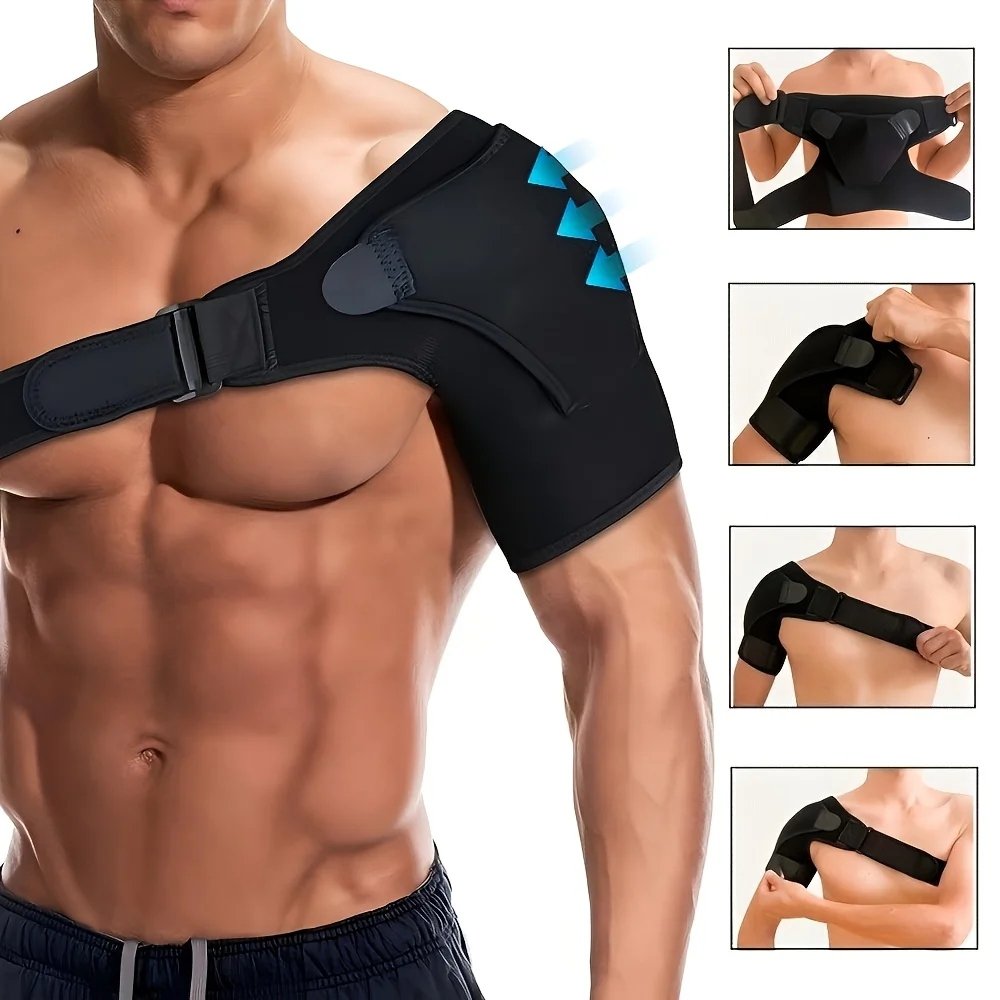 Adjustable Shoulder Brace with Rotator Cuff Support, Arm Sling, And Compression Sleeve, Fits Left Or Right Arm, Comfortable Supp