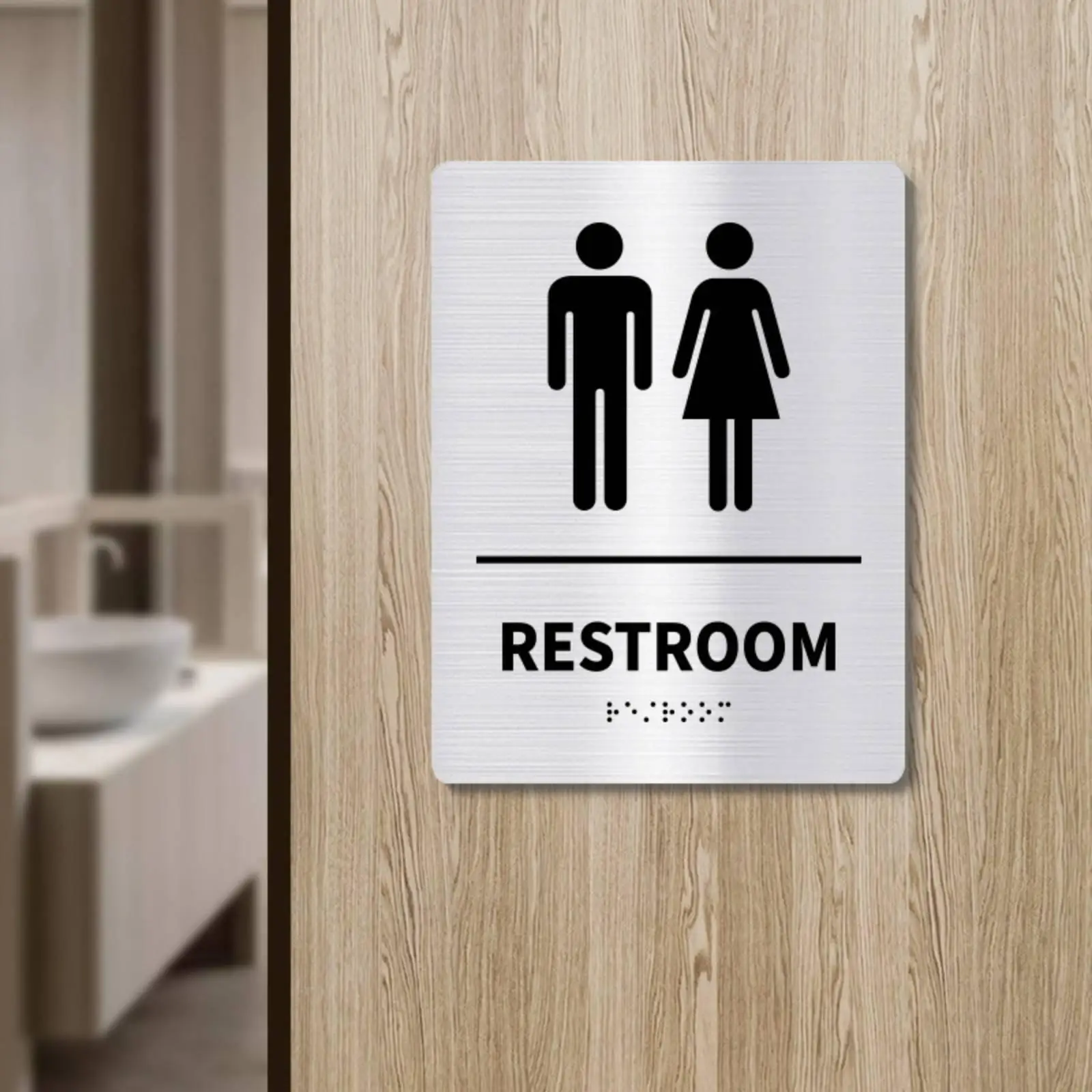 Accessible Restroom Sign Braille Unisex Bathroom Metal Plate for Hotel Office Restaurant Door Instant Mount