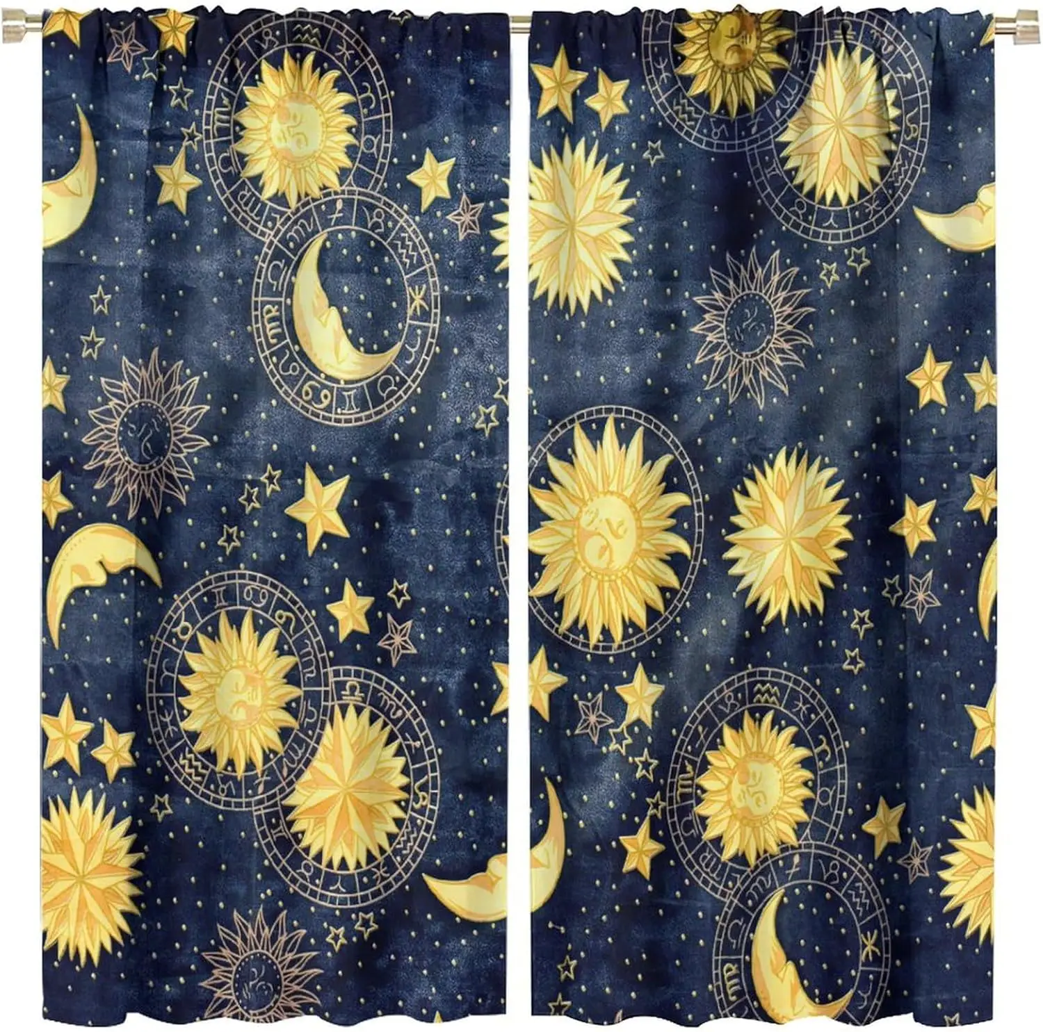 Celestial Zodiac Constellation Curtains Translucent Starry Night Blue Galaxy Window Drapes Boho Aesthetic Bedroom Living Room De
