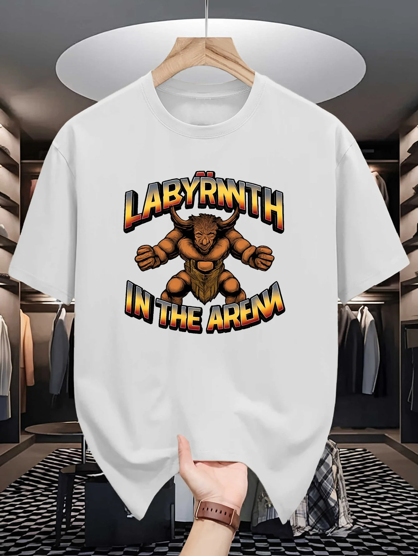 Minotaur Myth Creature Graphic Mens Crew Neck T Shirt Labyrinth Arena Retro Print Short Sleeve Casual Cotton Daily Street Tops