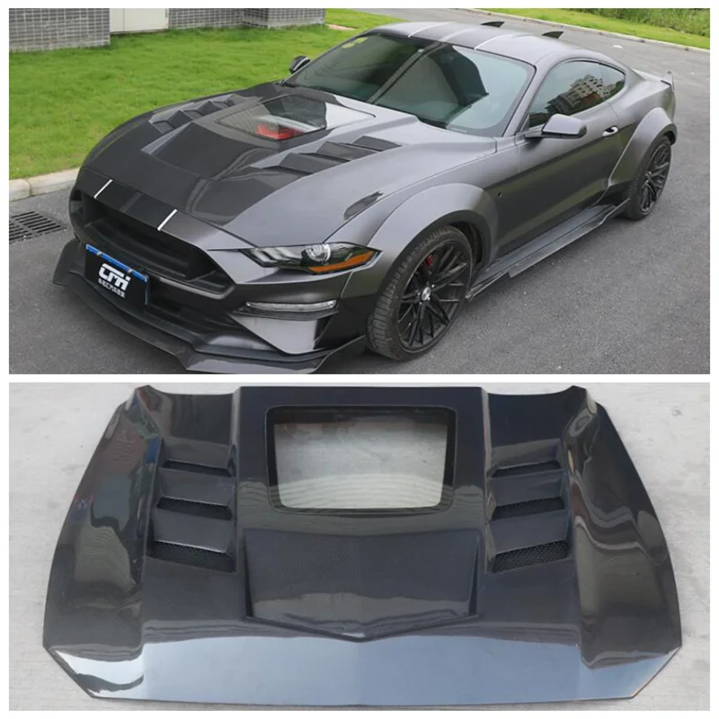 

Fits For Ford Mustang 2018 2019 2020 2021 2022 High Quality Carbon Fiber Clear Glass Front Bumper Engine Hood Vent Spoiler Cover