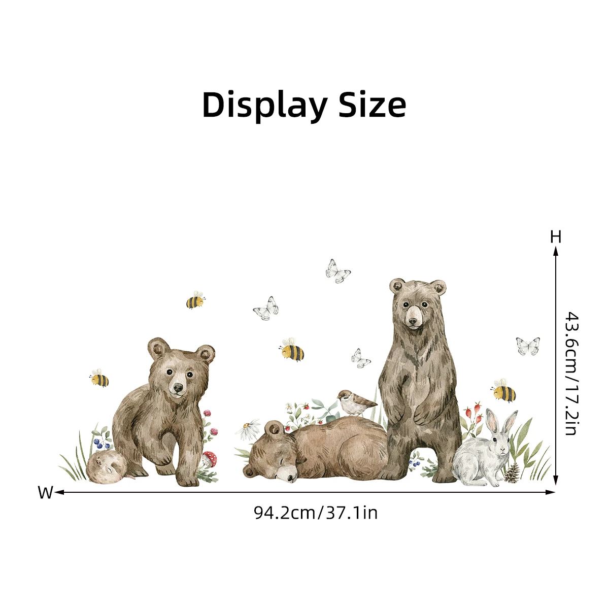 1pc Watercolor Animals Bear Wall Stickers Kids Room Decor Home Decoration Bedroom Wall Decals Nursery Baby Room Living Room