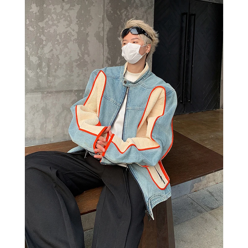 Cleanfit American Vibe High Street Color Block Design Short Men's Denim Jacket Casual Workwear Straight Hemline Spring Autumn