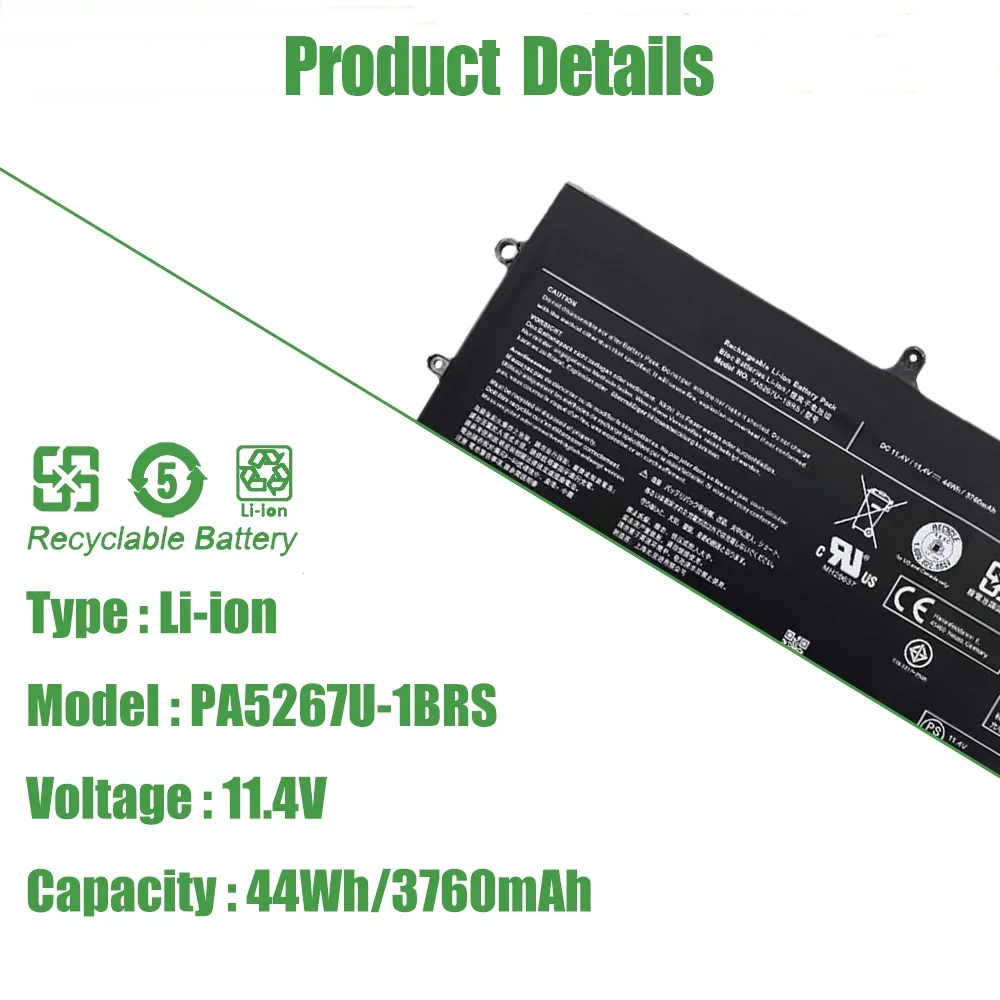 11.4V 3760mAh Laptop Battery PA5267U-1BRS for Toshiba Portege X20W Series X20W-D-10E X20W-D-10Q X20W-D-14G X20W-E-10X X20W-E-BTO