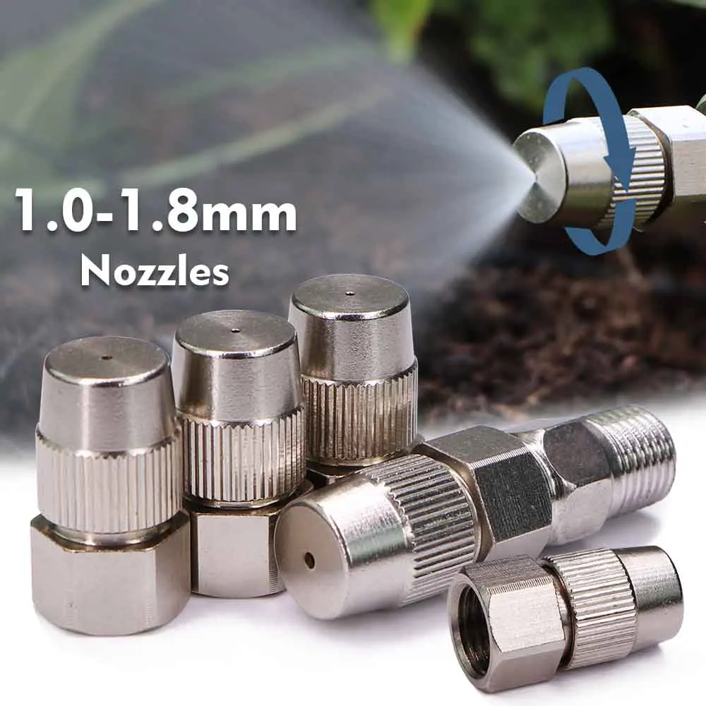 

1.0-1.8mm 1/4" Misting Cooling Nozzles Brass Adjustable Atomization Sprayer Adapter for Garden Irrigation Agriculture Watering