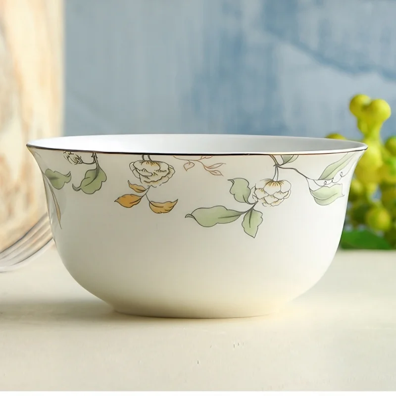 4.5 inch, real fine bone china soup bowls, bowl, green leaf  painting, porcelain noodle bowl,  for kitchen and cooking