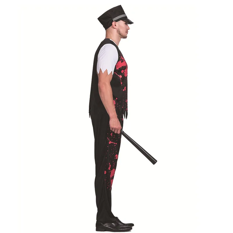 Man Halloween Zombie Politie Enge Kostuums Volwassen Bloody Politieagent Cosplay Carnaval Purim Nachtclub Bar Rollenspel Party Dress