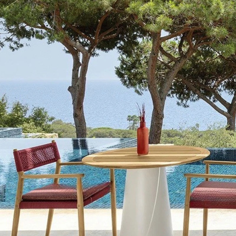 Outdoor teak tables and chairs, terrace restaurant rattan furniture combination