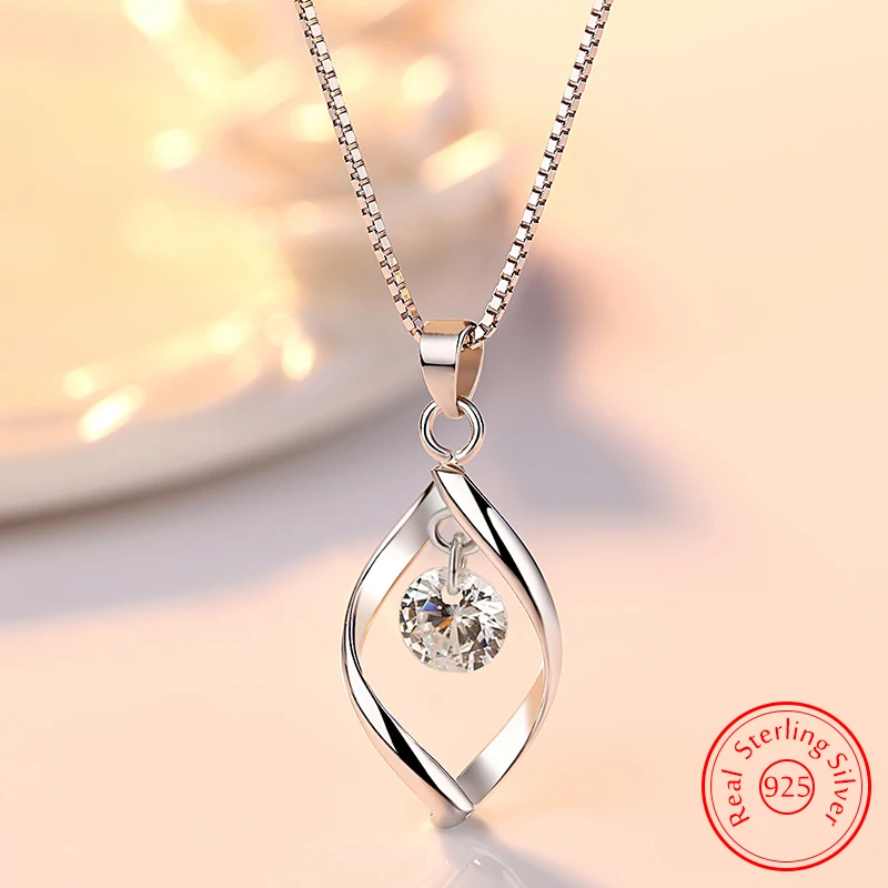 Pure 925 Sterling Silver Jewelry Fashion Hollow Leaf Extend Chain Crystal Zircon Pendant Necklace For Women FQL23251