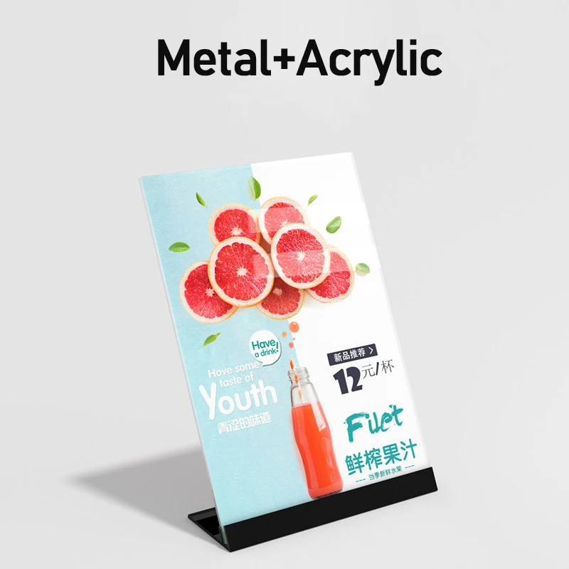 A4/A5 Metal Base Frame L-Style Menu Board Acrylic Display Card Board Coffee Price List MenuTable Poster Photo Picture Display