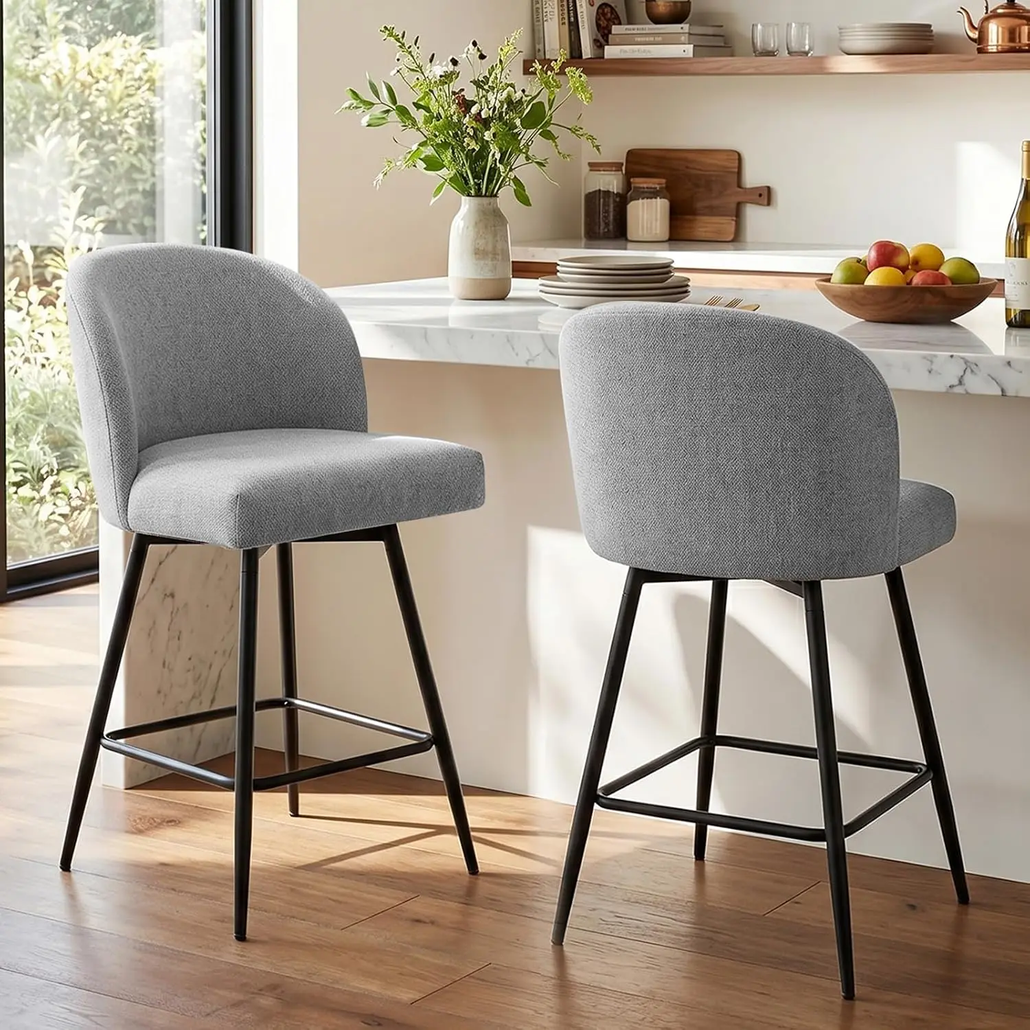 Counter Height Swivel Bar Stools Set of 2 with Back & Metal Legs, 26