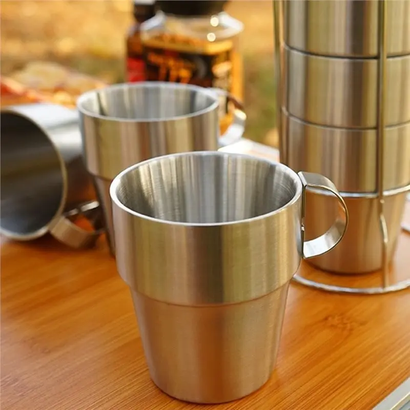 AB46-Stackable Espresso Cups Set Of 4 - Camping Coffee Mugs