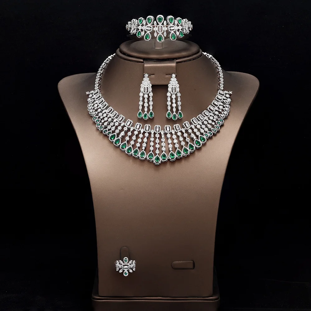 Luxury Bridal Jewelry Set For Women Cubic Zirconia Dubai Saudi Necklace Earring Set Party Wedding Bride Necklace Set Accessories