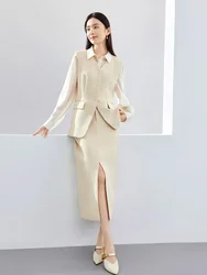 SENTUBILA 3 Piece High-end Skirt Suits Women 2024 Spring Autumn Office Outfit Elegant V-neck Waistcoat Shirt Skirt Set 141Z52876