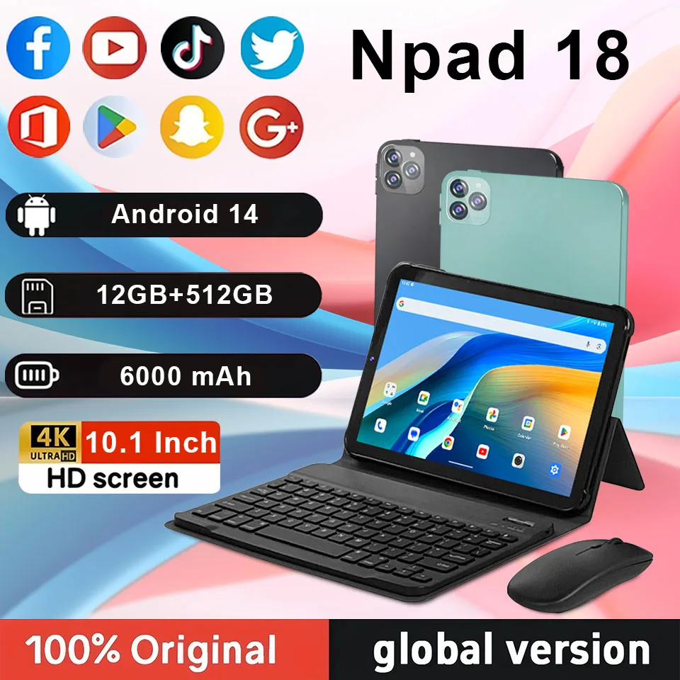 

Android 14 Планшетный ПК Npad18 10,1 дюйма с SIM-слотом 800*1280 Четырехъядерный сенсорный экран 6000 мАч WIFI 2,4G + 5G Поддержка GPS Телефонный звонок