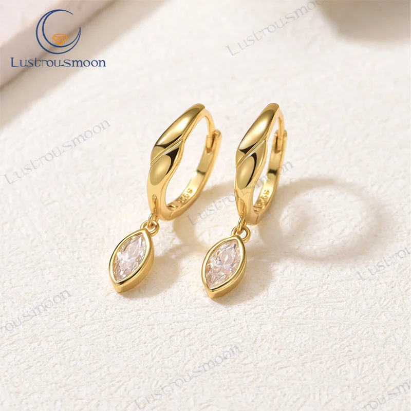 

0.4 Carat Marquise Cut Moissanite Gemstone Huggies Hoop Earrings GRA Certificate 925 Sterling Silver Drop Earrings for Women Men