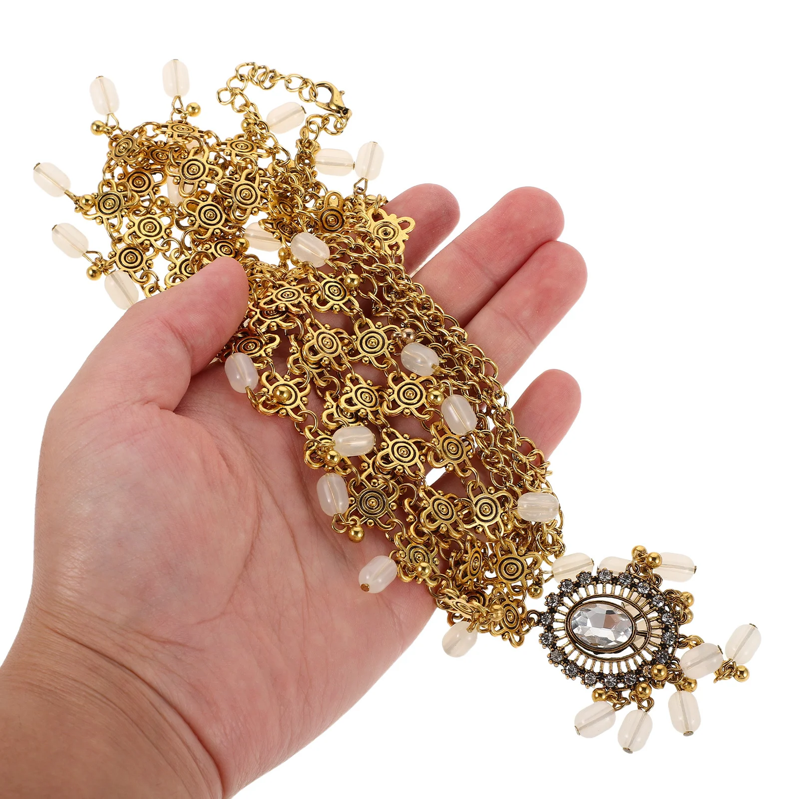 

Boho Geometric Rhinestone Tassel Waist Chain Belts Exotic Ethnic Long Body Jewelry for Dance Party Festival Wear