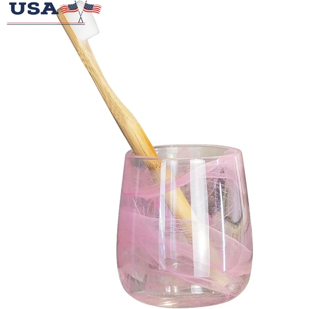 

Розовый стеклянный стакан, аксессуары для ванной комнаты, чашка для зубной щетки, декоративный держатель, высококачественный прозрачный материал, стильный домашний декор