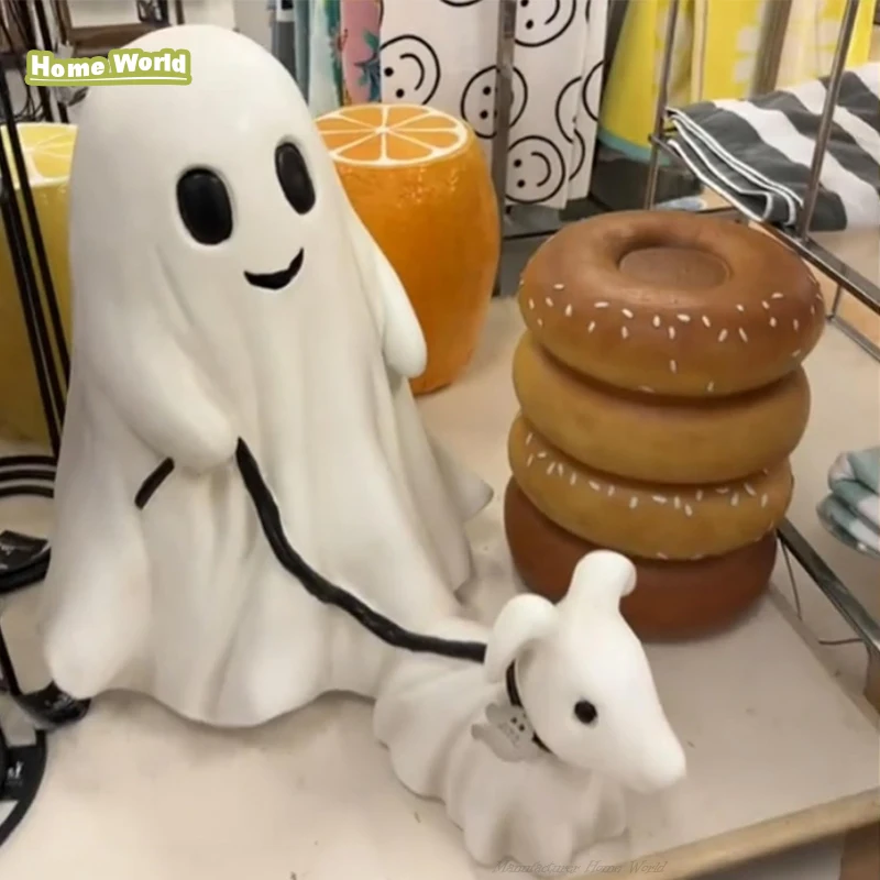 Halloween Ghost Walking Dog Statue Funny Ghost Walking His Ghost Dog Halloween Ghost Dog Statues Halloween Tabletop Decoration