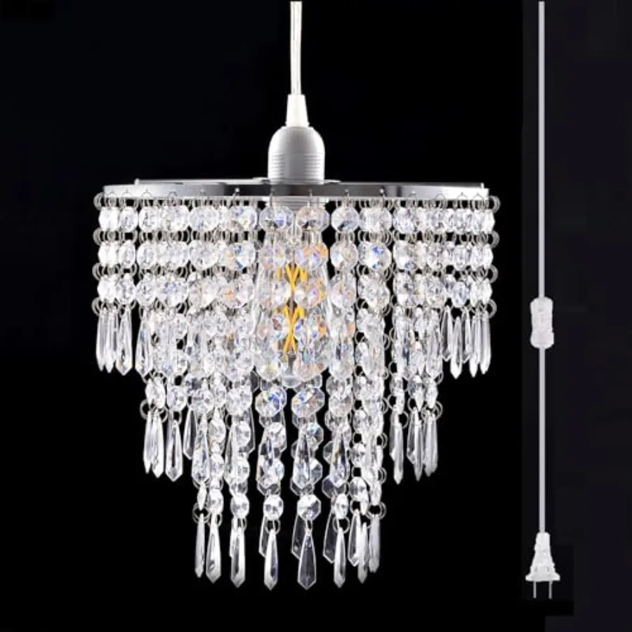 

Modern 3 Tiers Fuax Crystal Acrylic Beaded Chandelier Ceilg Pendant Light with Clear Acrylic Jewel Droplets with ON/Off Switch