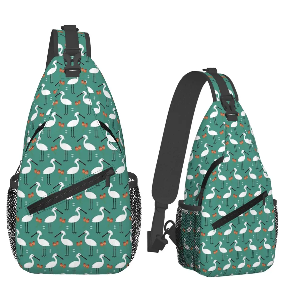 Spoonbills On Blue Cartoon Pattern Chest Bag Men Sling Crossbody Backpack Chest Bag Travel Hiking Daypack Shoulder Bag