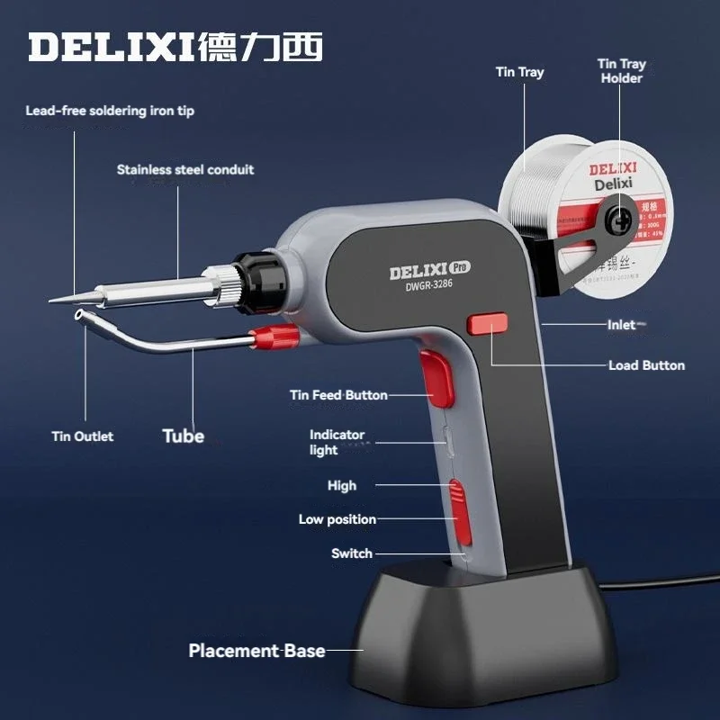 DELIXI 120W Electric Soldering Iron Set Professional Automatic Soldering Gun with Tin Holder High Power Home Welding Tools