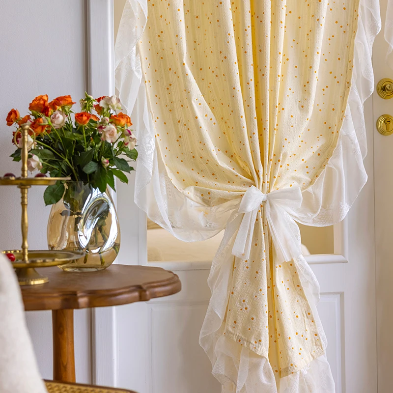 French Fresh Cream Pastoral Floral Cotton Window Curtain for Living Room Rental House Partition Door Half Drapes