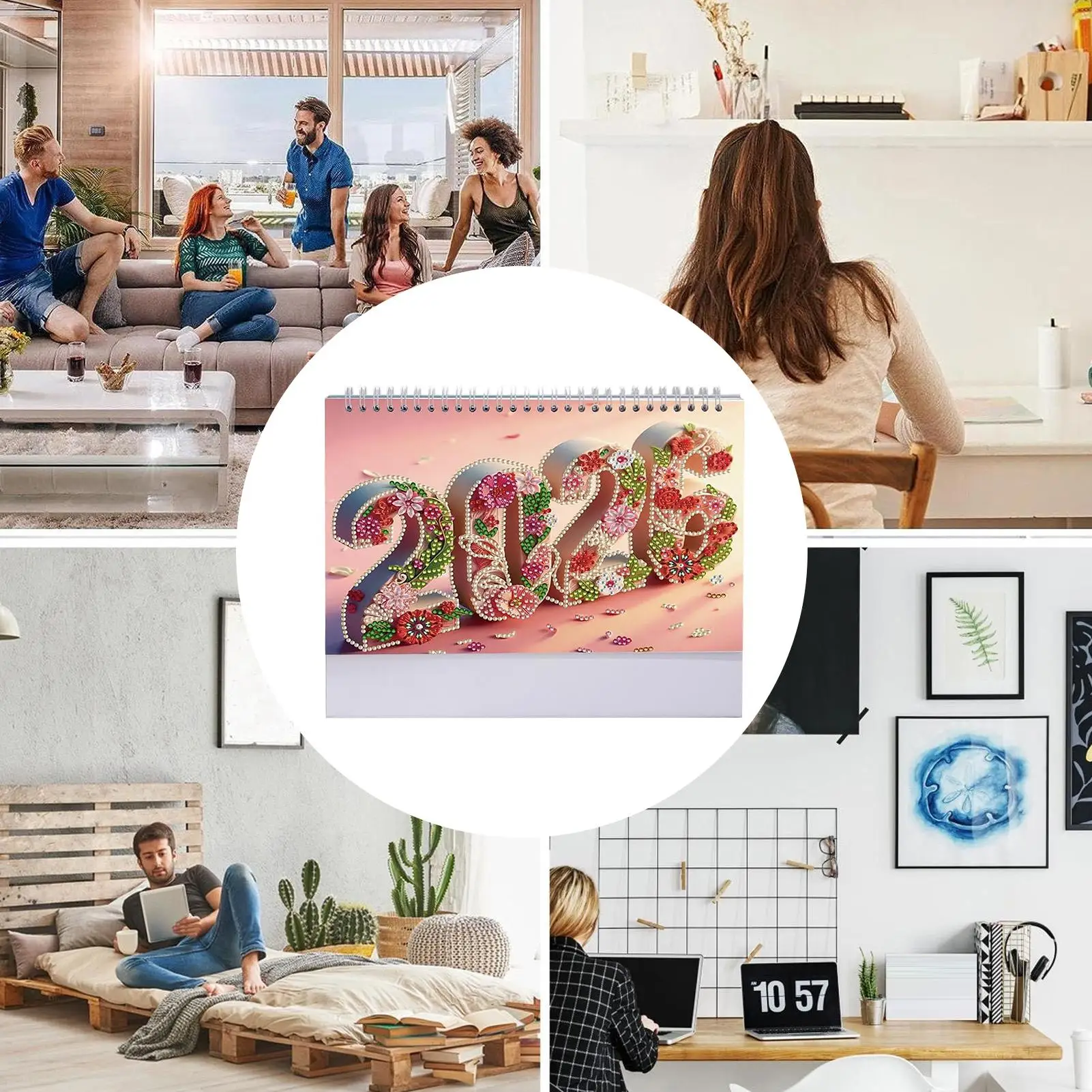 Gem Painting Calendar For Desk 2026 Crystal Painting Monthly Desk Calendar Monthly Funny Organization Cartoon Decor For