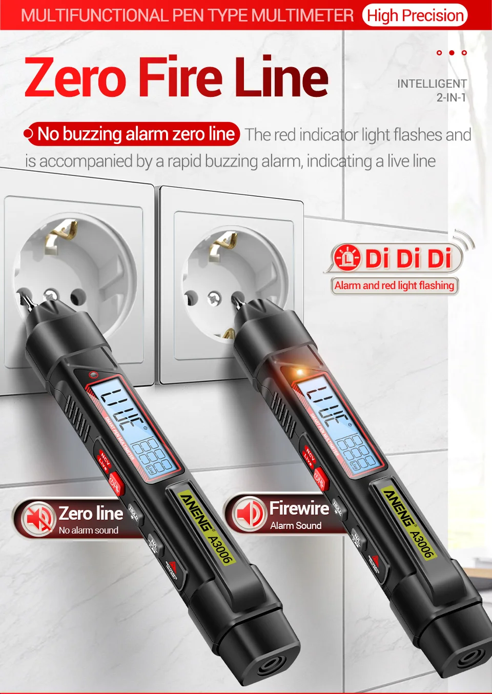 ANENG A3006 Digitales Multimeter Stiftform 4000 Messungen AC DC Spannungsprüfer Widerstands-Kapazitäts-Diodentest Elektrikerwerkzeug – Detail 3