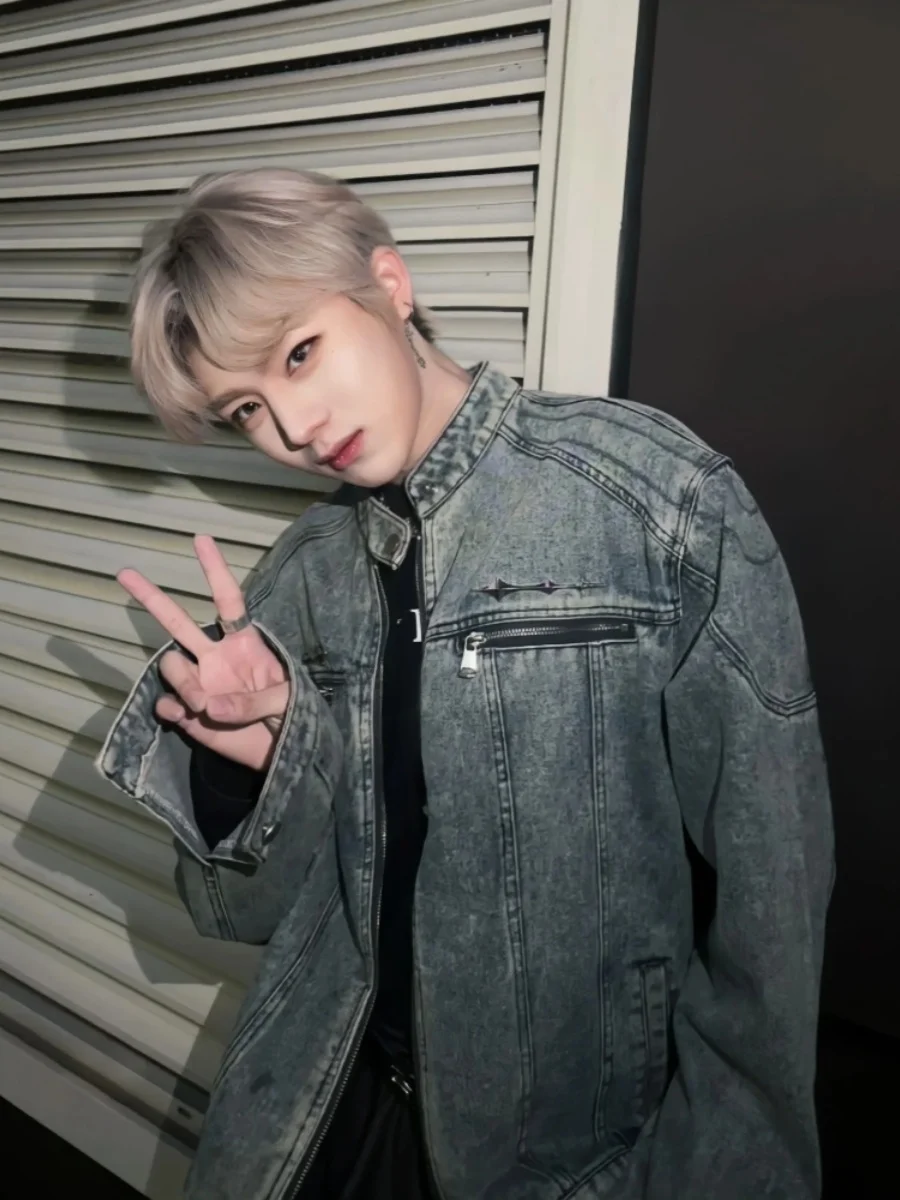 

American High Street ort Men's Denim Jaet Spring Autumn Zipper Trendy Collarl Vintage Jaet Faionable Long Sve