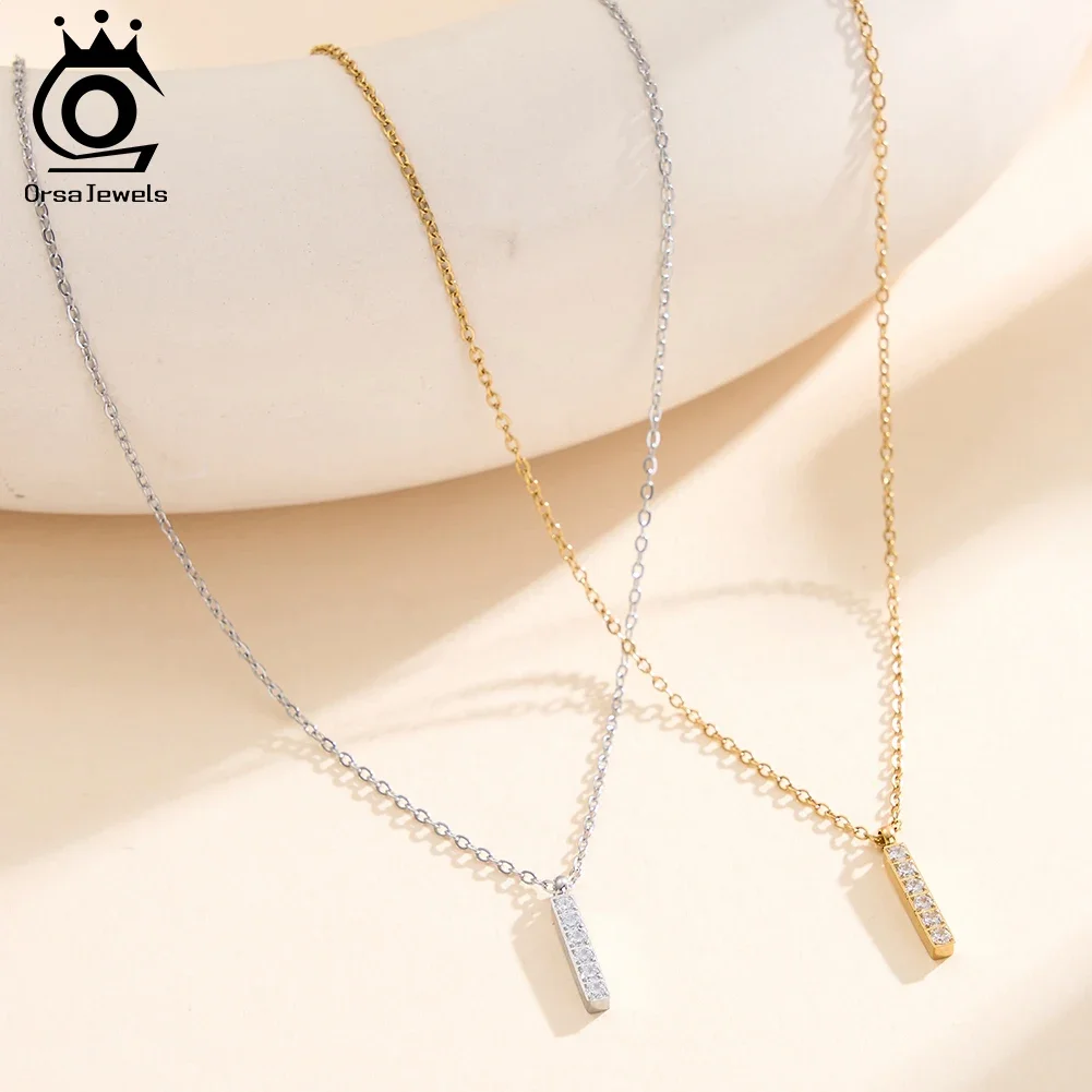 

ORSA JEWELS Stainless Steel Shiny Cubic Zirconia Pendant Necklace for Women Simple Choker Chain Zircon Jewelry Daily STKN05
