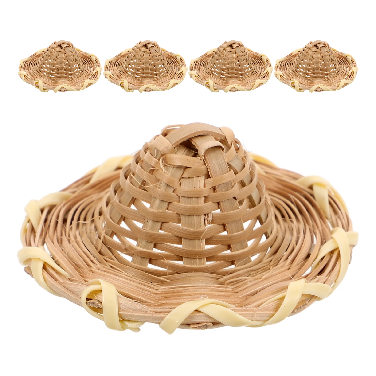 Chapeaux de tissage de paille faits à la main, 5 pièces, pour bricolage: Mini casquette artisanale, ornements avec motif en rotin naturel, idéal pour la décoration de la maison de poupée et