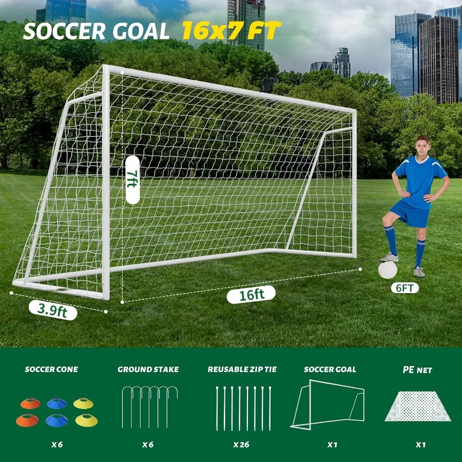 Portería de fútbol para práctica en el patio trasero y en interiores y exteriores Portería de fútbol de metal duradera en varios tamaños 12x6FT 16x7FT 10x6FT 8x6FT 6