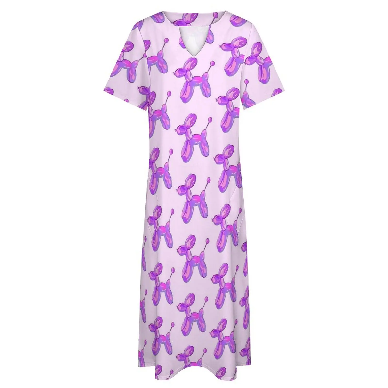 3d Purple Balloon Dogs Dress  Party Maxi Dress Street Wear Boho Beach Long Dresses Summer V Neck Graphic Vestido Large Size