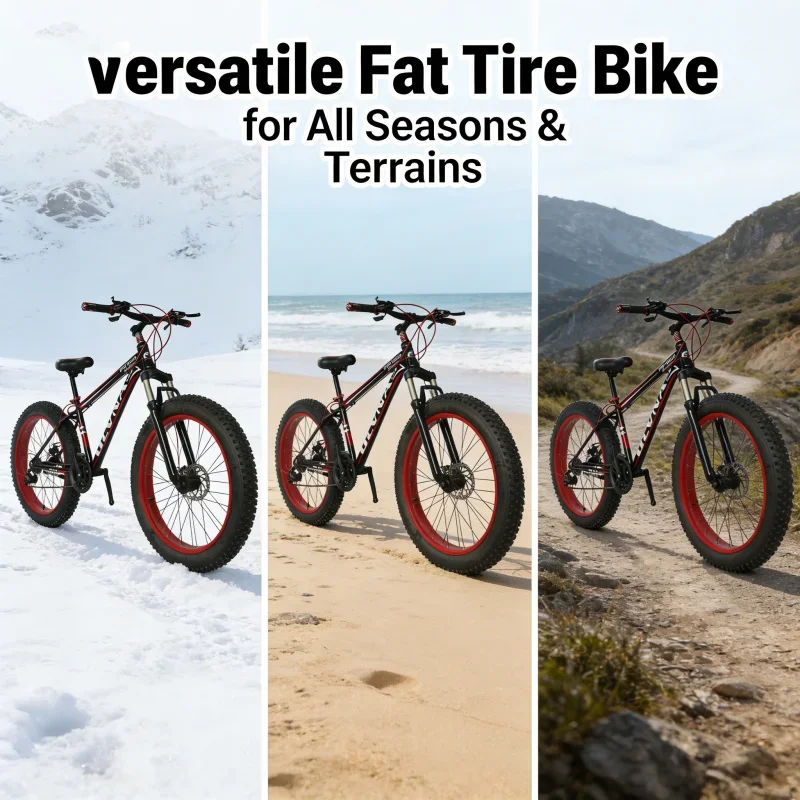 Rower śnieżny z grubymi oponami, 26 cali, czarno-czerwony, z szerokimi kołami, rower górski z przerzutkami i hamulcami tarczowymi dla studentów.