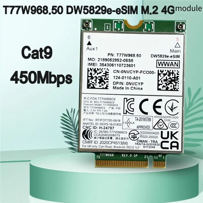 A25P T77W968.50 Dw5829e-ESIM M.2 4G Modem Module Cat9 450Mbps TDD-LTE 4G Module For Dell 7320 7330 7520 7530 7430 Laptop