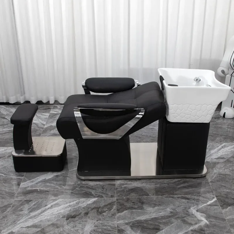 Bohorio Semi Reclining Shampoo Bed with Simple Ceramic Basin for Hairdresser Barber Shop Flush Bed